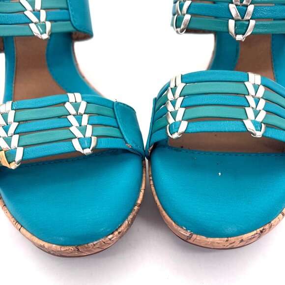 Eurosoft by Sofft Fayann Turquoise Cork Wedge Platform Heels Womens Shoes 10W - Picture 9 of 16